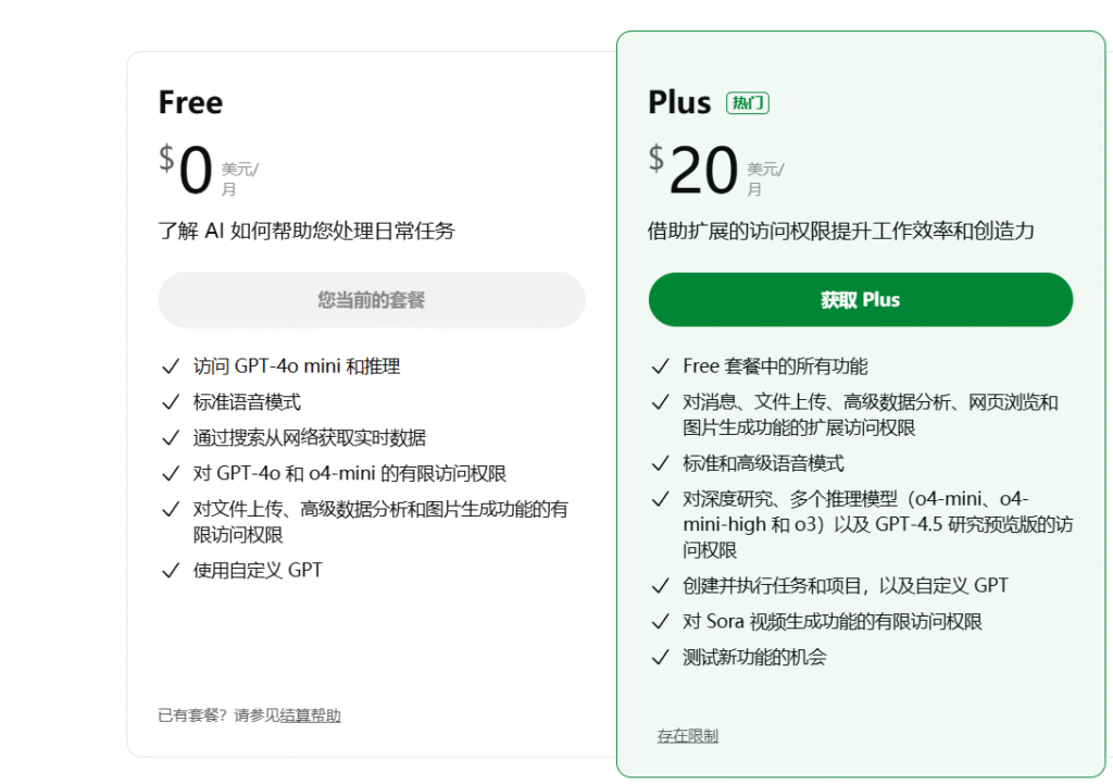 chatgpt plus和普通版本对比